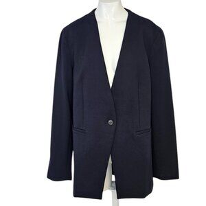 SPANX Womens The Perfect Collarless Blazer, Blue, Stretch, V-Neck, Size M